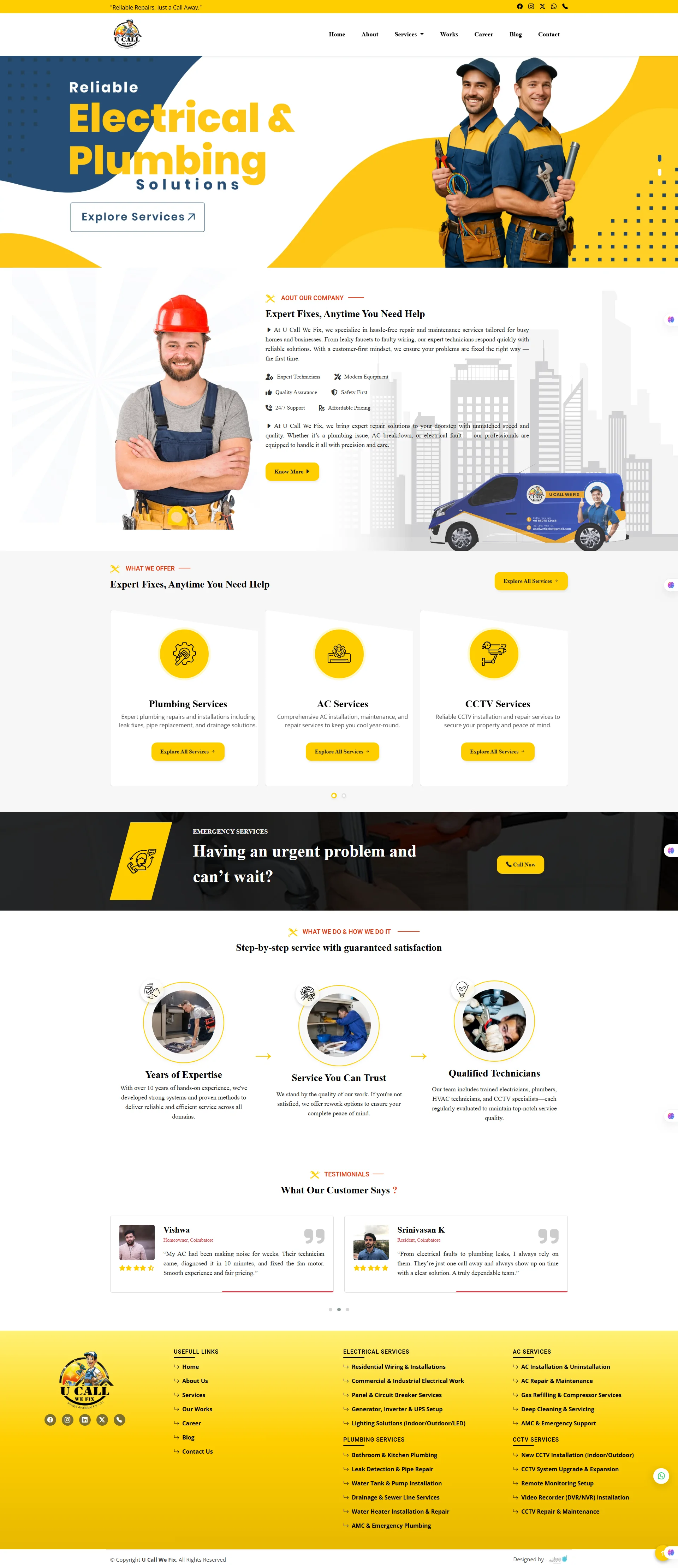 U-Call We-Fix website interface